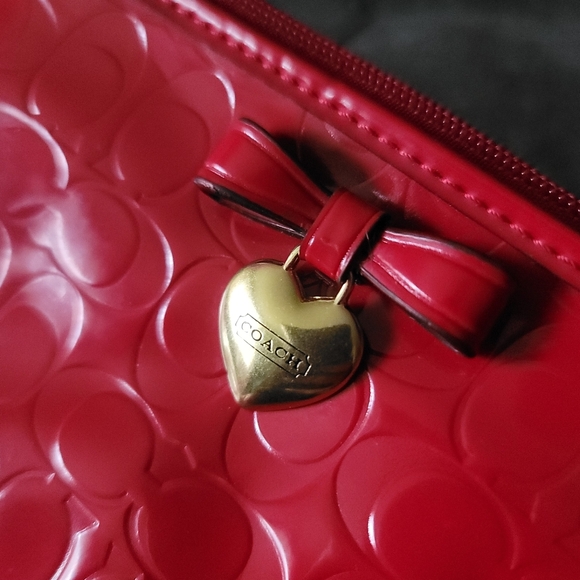 Coach Red Patent Leather Heart Charm Wristlet - Picture 3 of 14